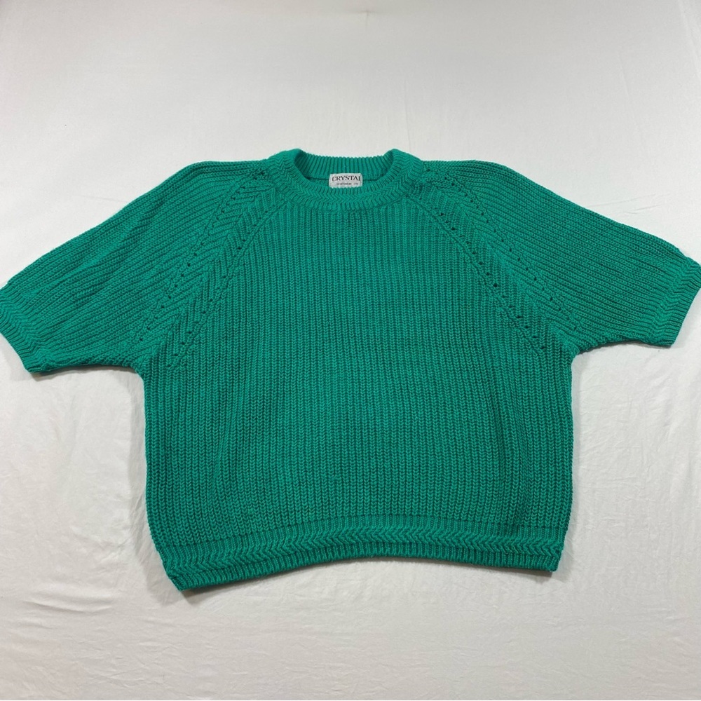 Crystal Knit Turtleneck Short-sleeved Sweater Teal  Cozy Thick Oversized…